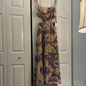 Astr Swirl Pattern Maxi Dress in Brown and Purple